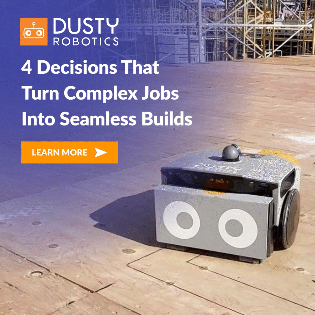 Dusty Robotics campaign design featuring the FieldPrinter robot